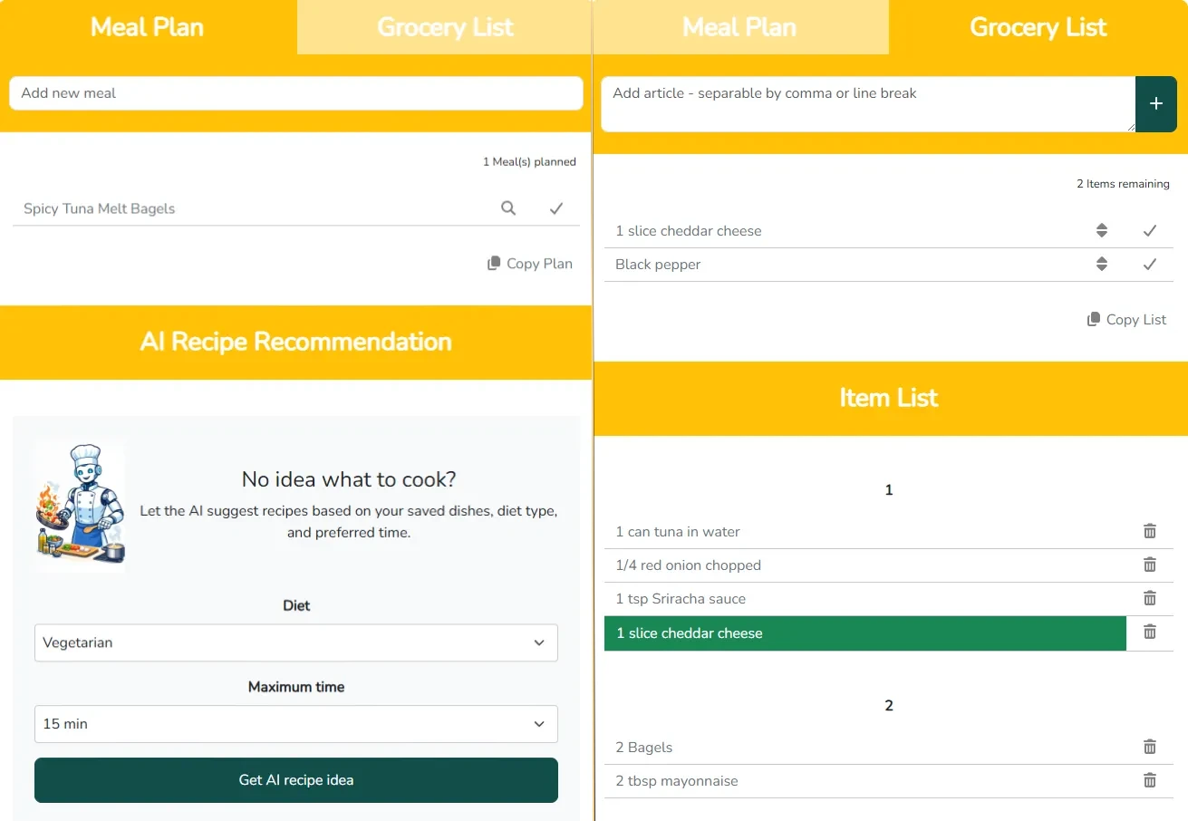 screenshot mealplanner